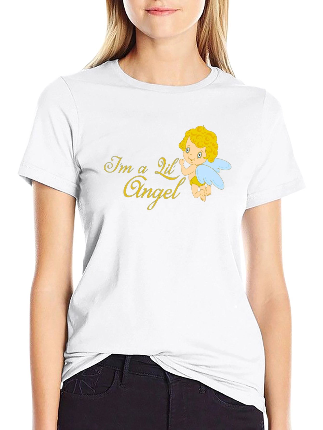 Black Cute Angel Graphic T-Shirt - Black view 9