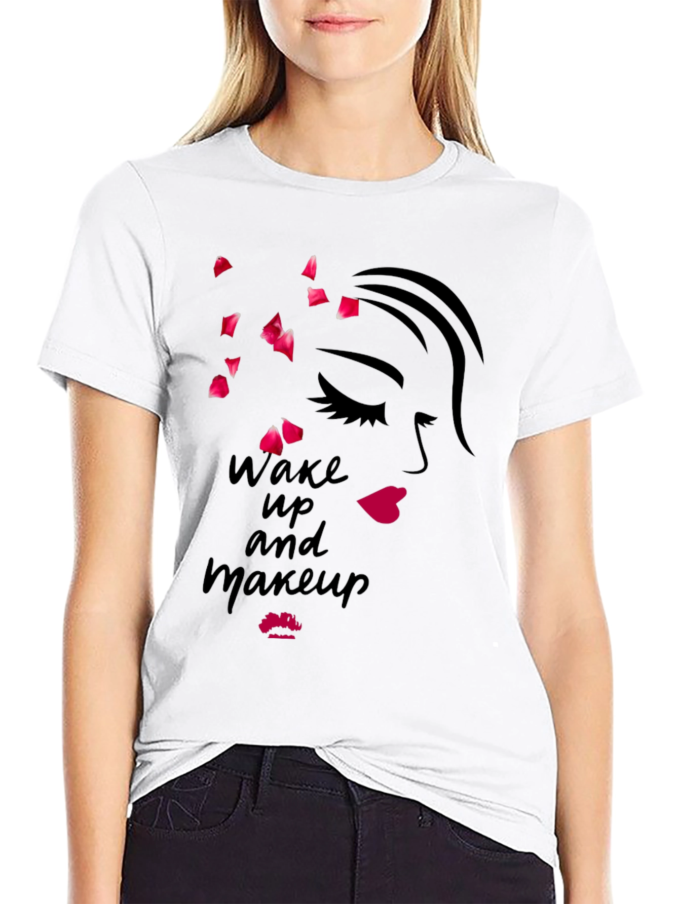Black Wake Up and Makeup Black Graphic Tee view 9
