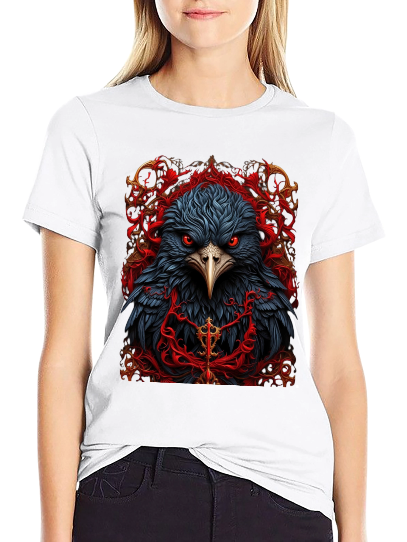 Black Raven Graphic Tee - Dark Bird Art T-Shirt view 9
