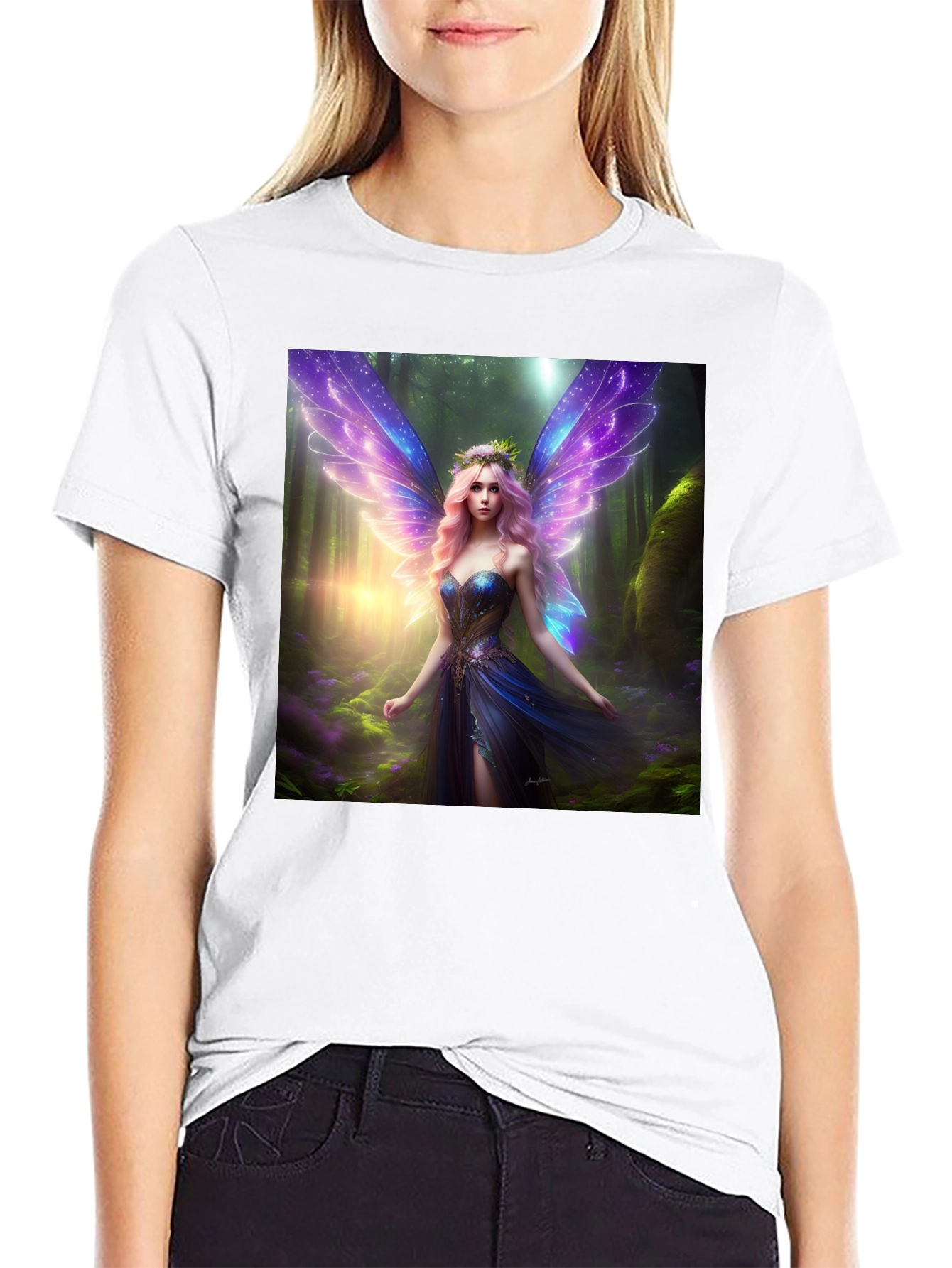 Black Fantasy Fairy Print Black Tee view 9