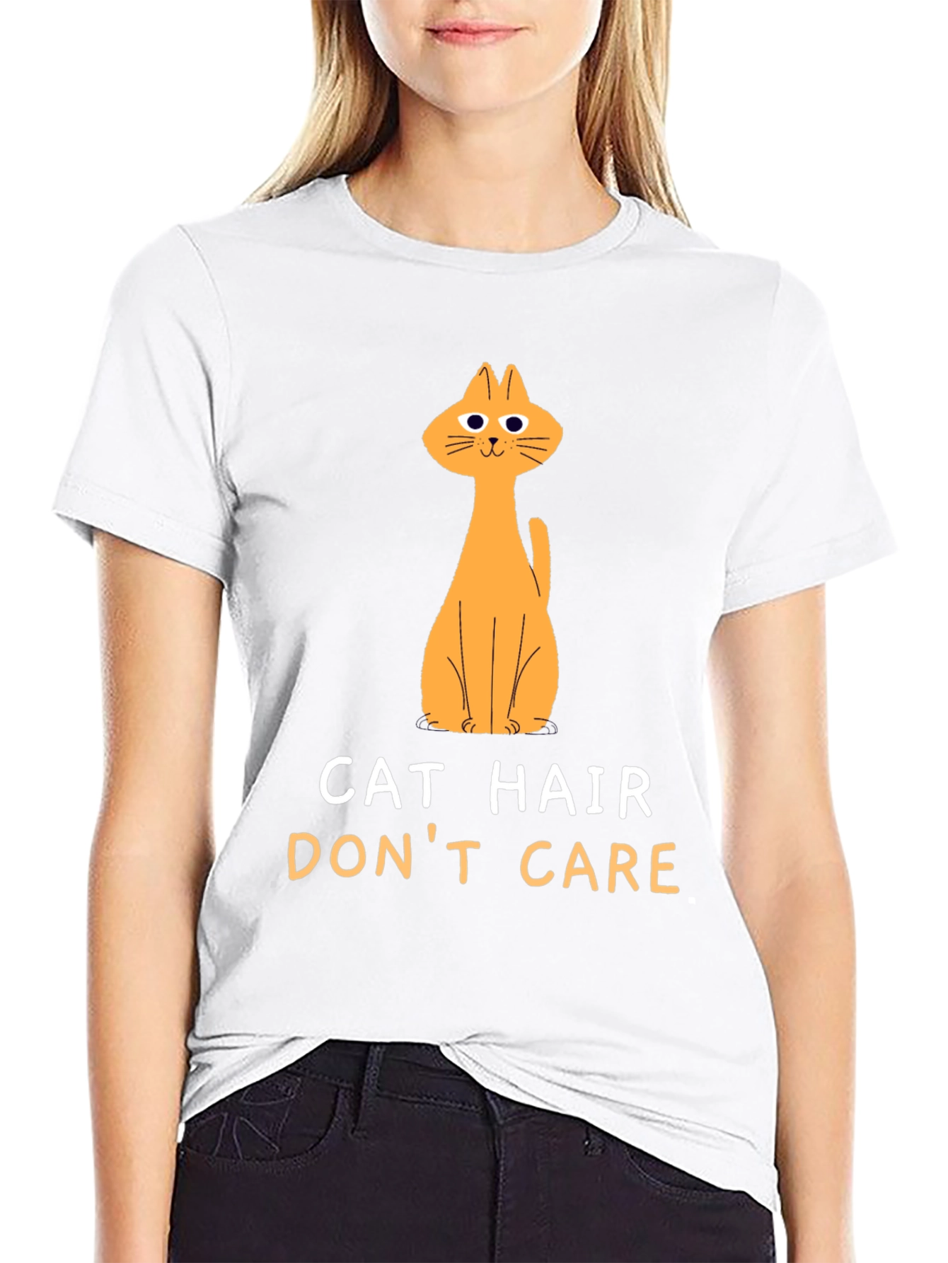 Black Cat Hair Don't Care Black T-Shirt view 9