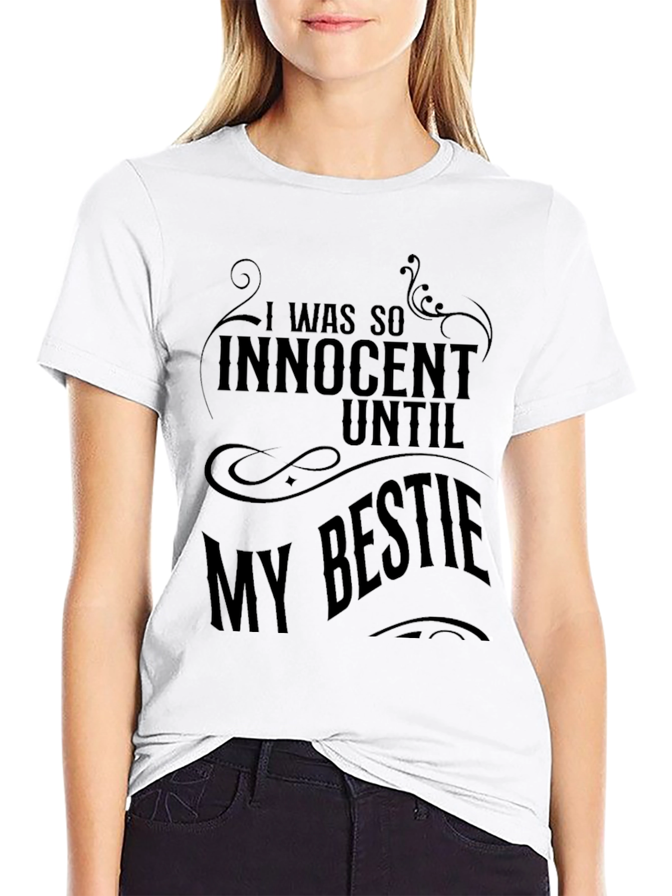 Black Innocent Until Bestie Graphic Tee view 9