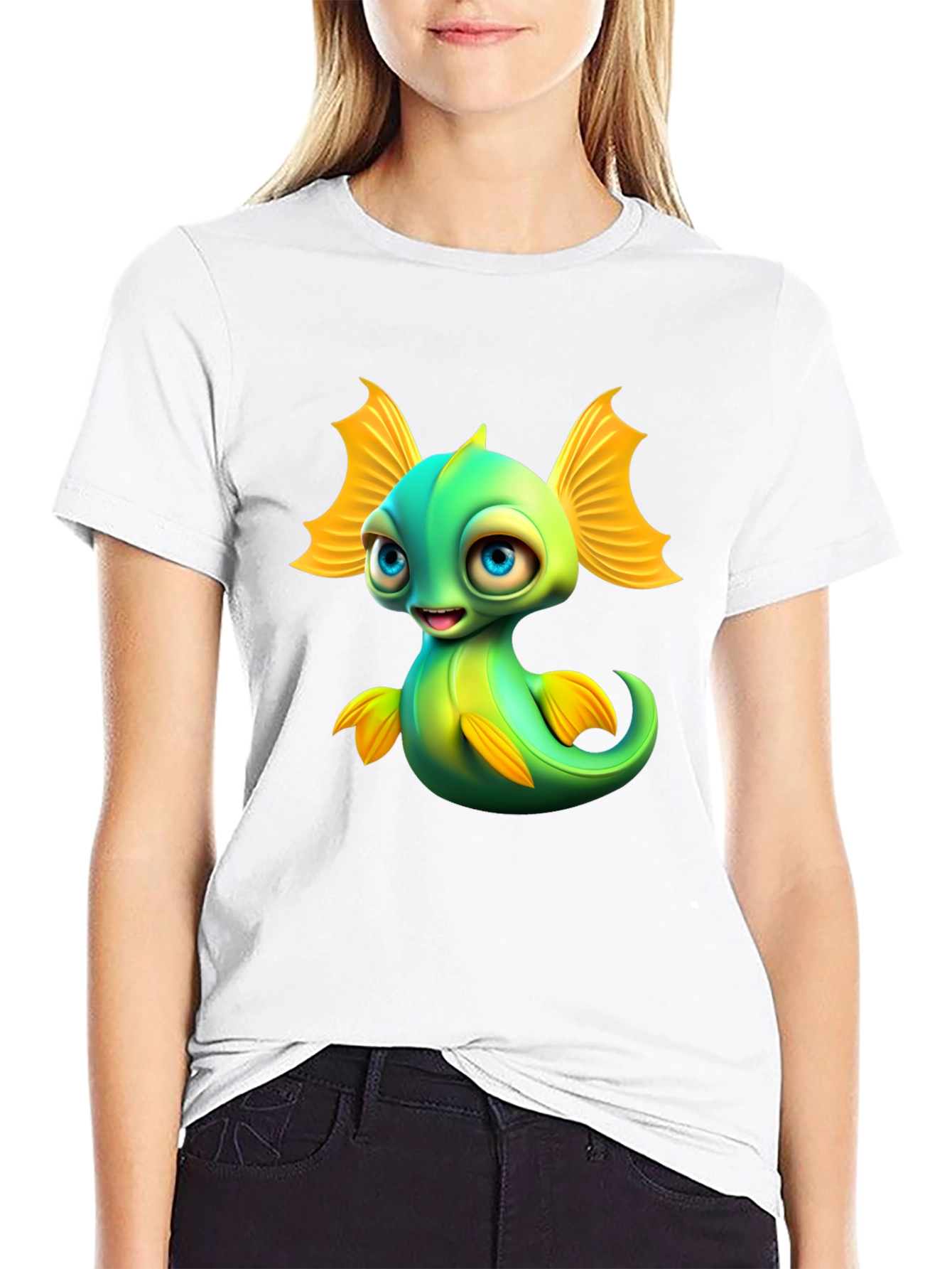 Black Cute Cartoon Fish Graphic T-Shirt - Fun & Unique Design view 9