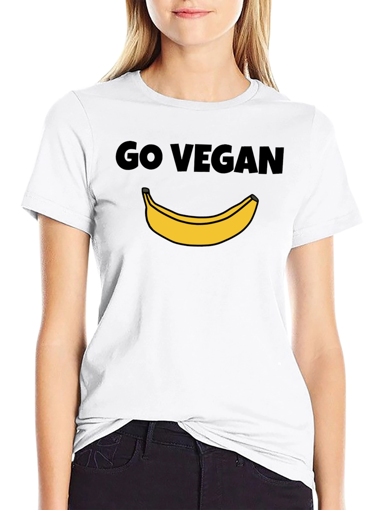 Black Go Vegan Banana Graphic Tee - Unisex Black T-Shirt view 9