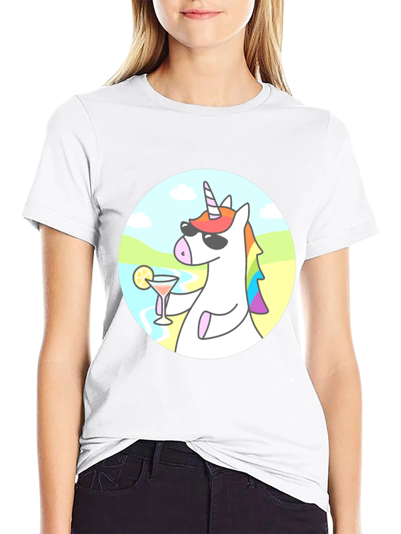 Black Cool Unicorn Cocktail T-Shirt - Black Cotton Graphic Tee view 9