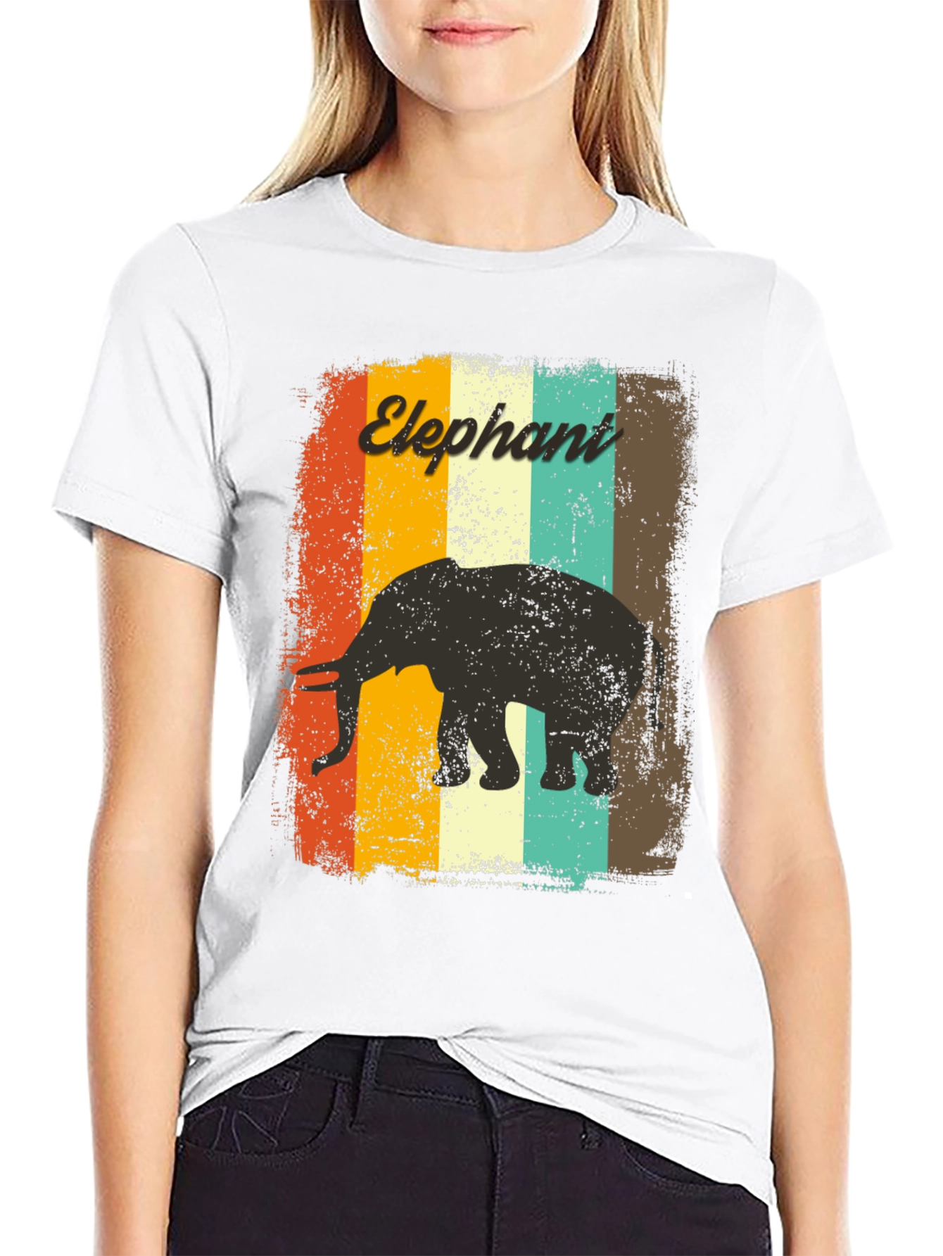 Black Retro Elephant Graphic T-Shirt view 9