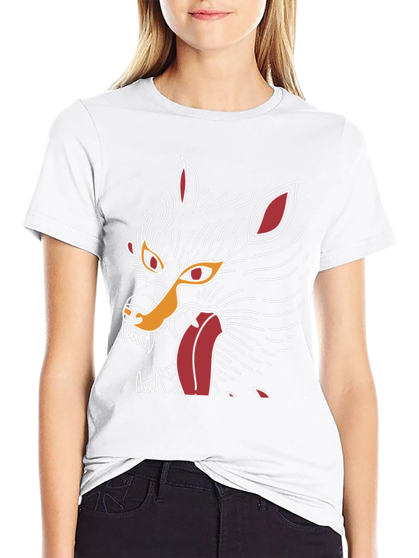 Black Men's Black Graphic Tee - Wolf Design view 9