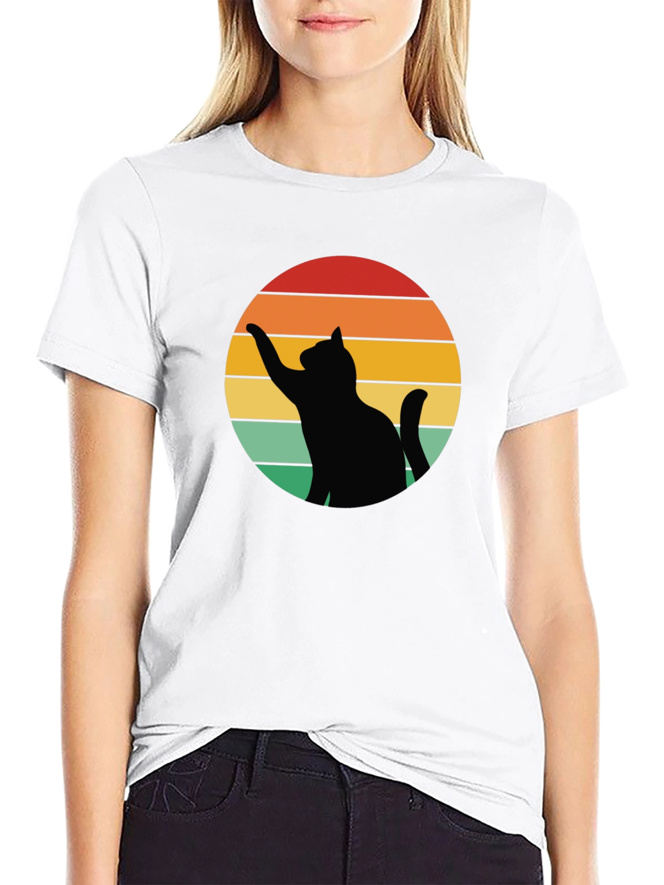 Black Retro Cat Silhouette Tee view 9