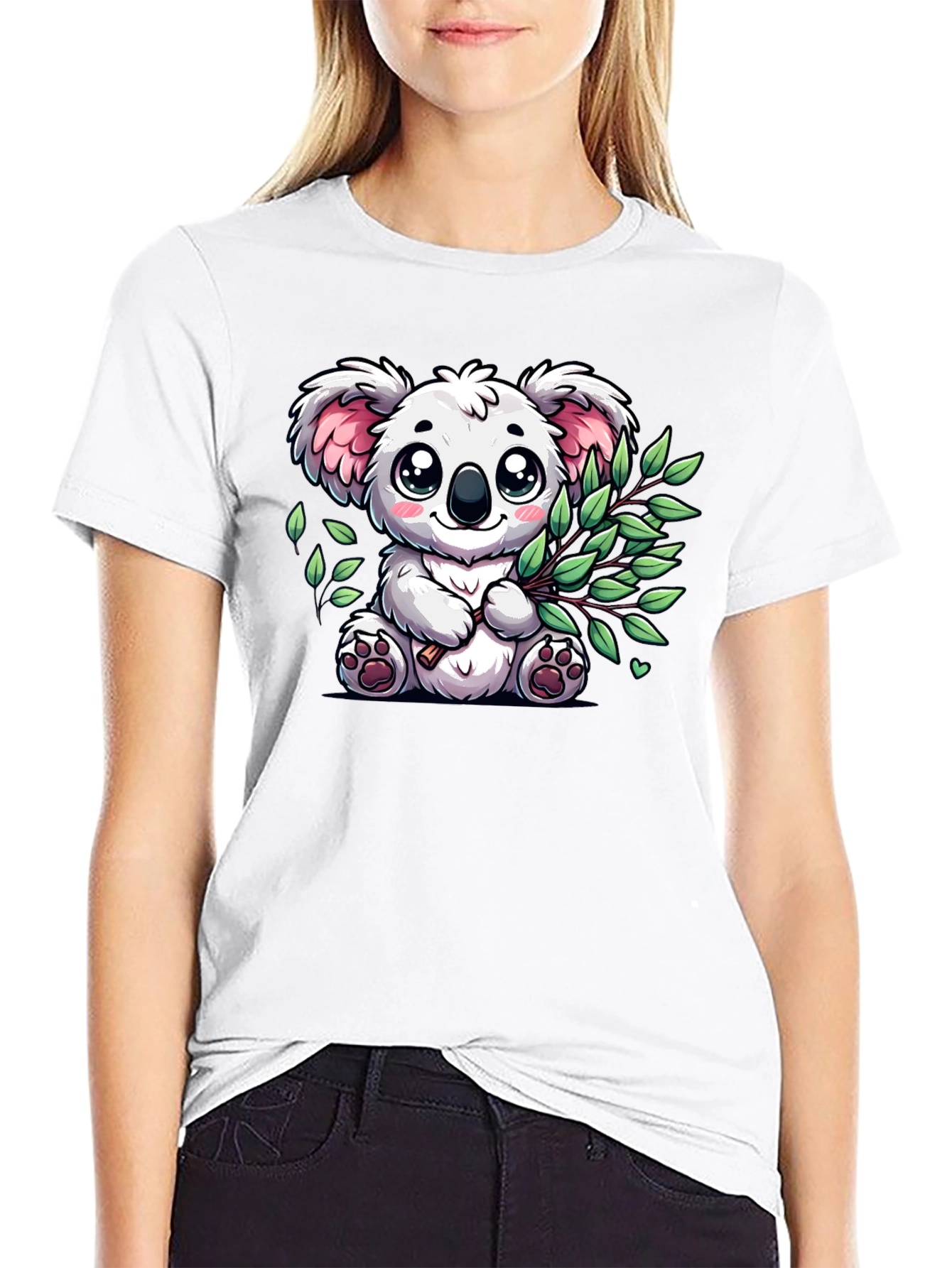 Black Cute Koala Bear Graphic Tee - Black Cotton T-Shirt view 9