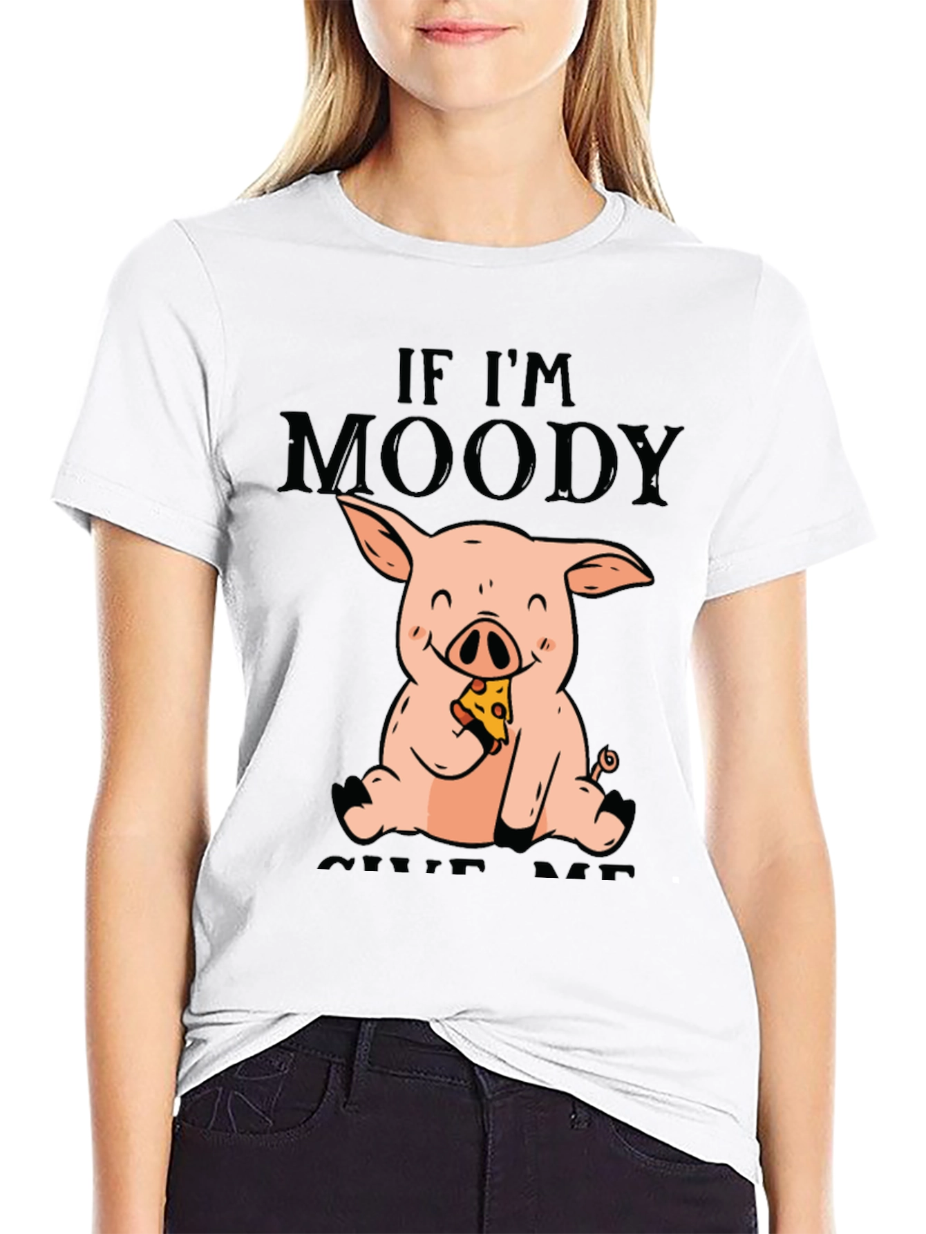 Black Moody Pig Pizza T-Shirt - Funny Graphic Tee view 9