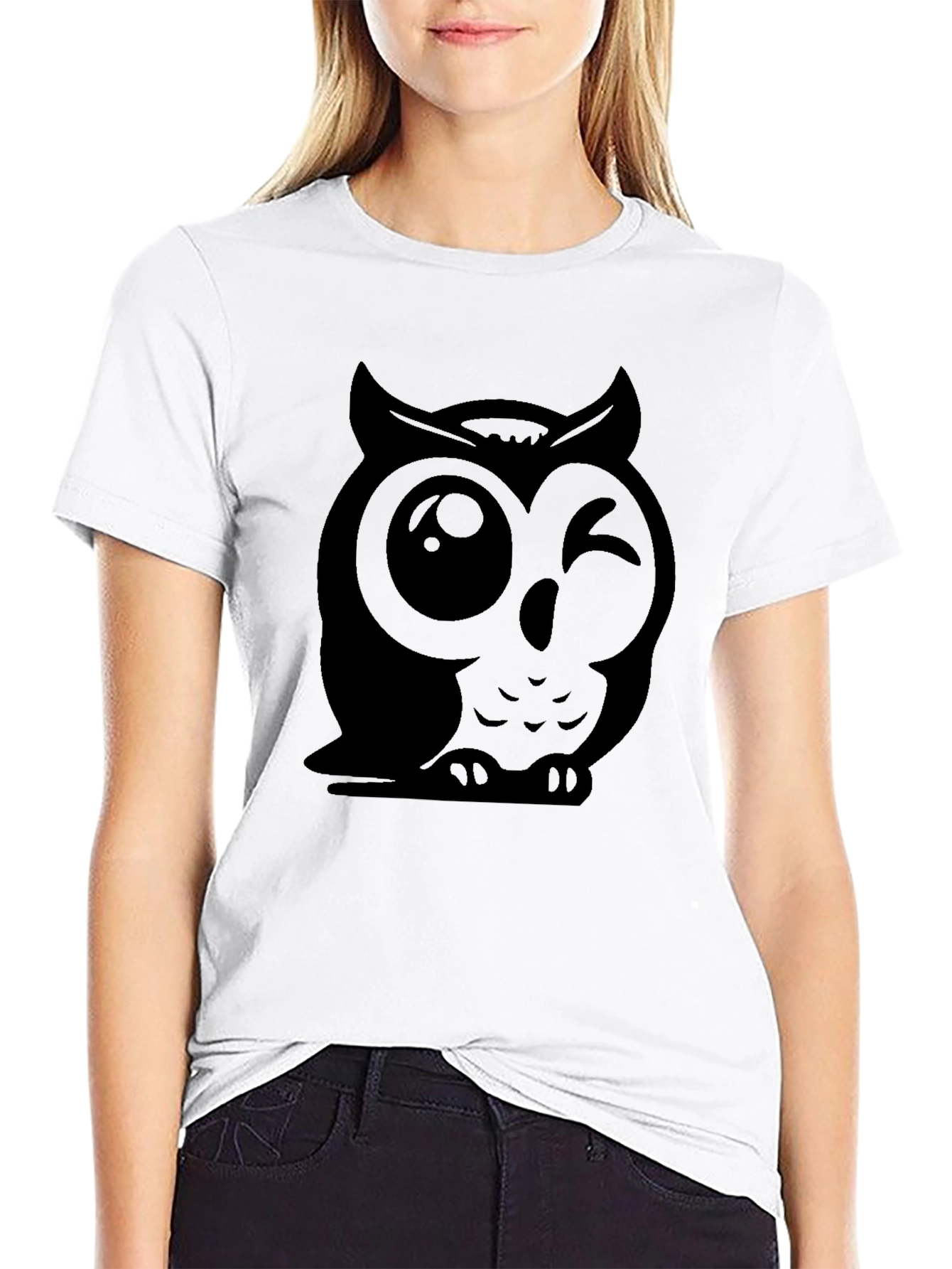 Black Winking Owl Graphic Tee - Soft Cotton Black T-Shirt view 9
