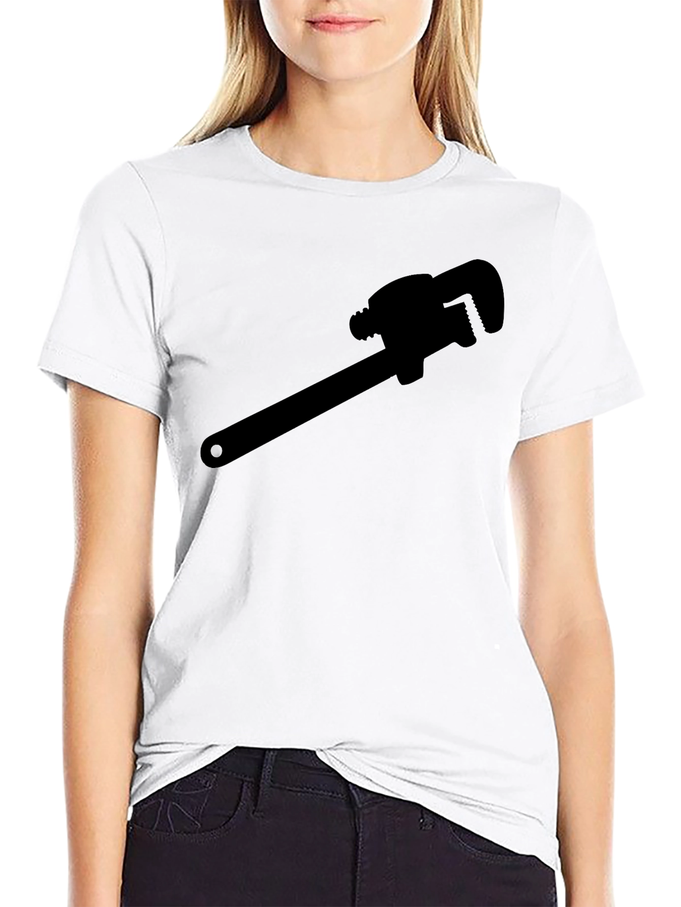 Black Plumber Wrench Graphic Tee - Black Cotton T-Shirt view 9