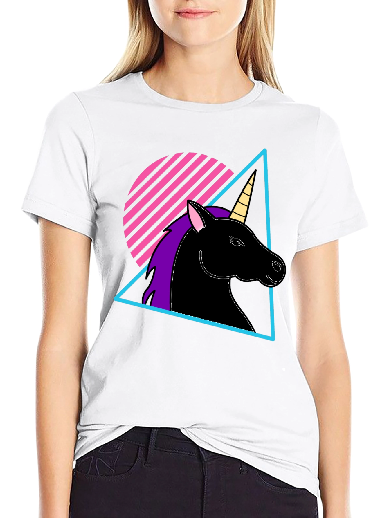 Black Retro Unicorn T-Shirt - Black Graphic Tee view 9