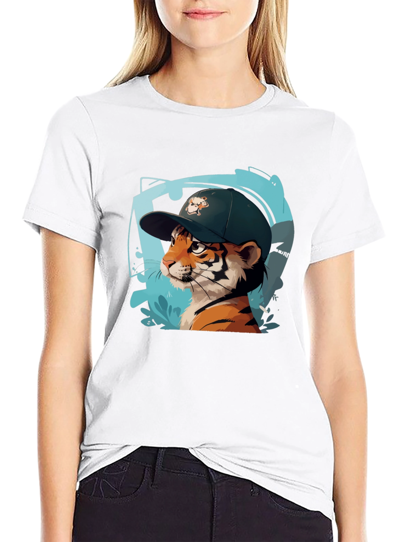 Black Cool Cat Tee - Tiger in a Hat Graphic Print Shirt view 9