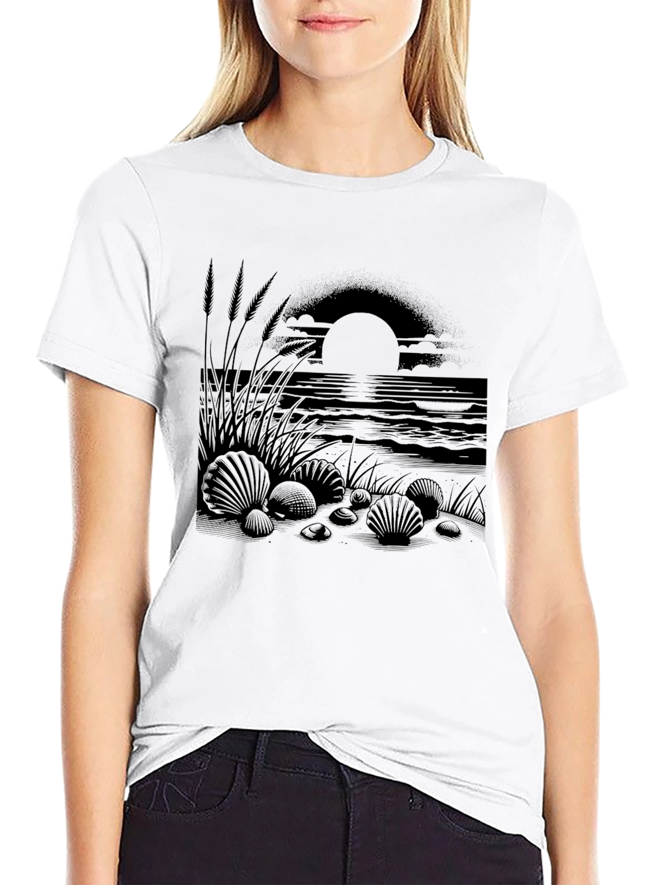 Black Beach Sunset Graphic Tee - Black Cotton Shirt view 9