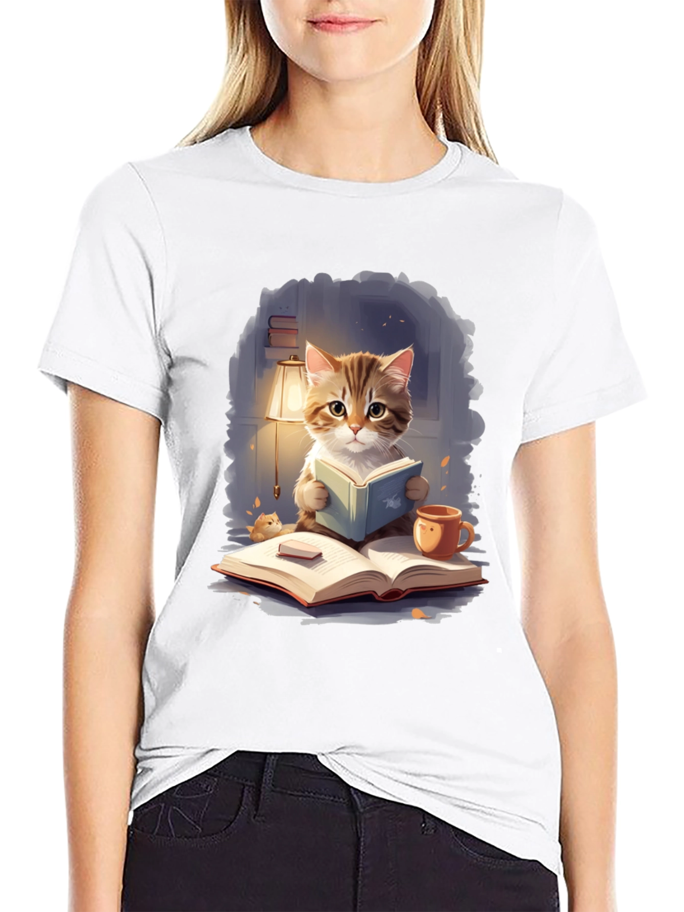 Black Cat Reading Book T-Shirt view 9