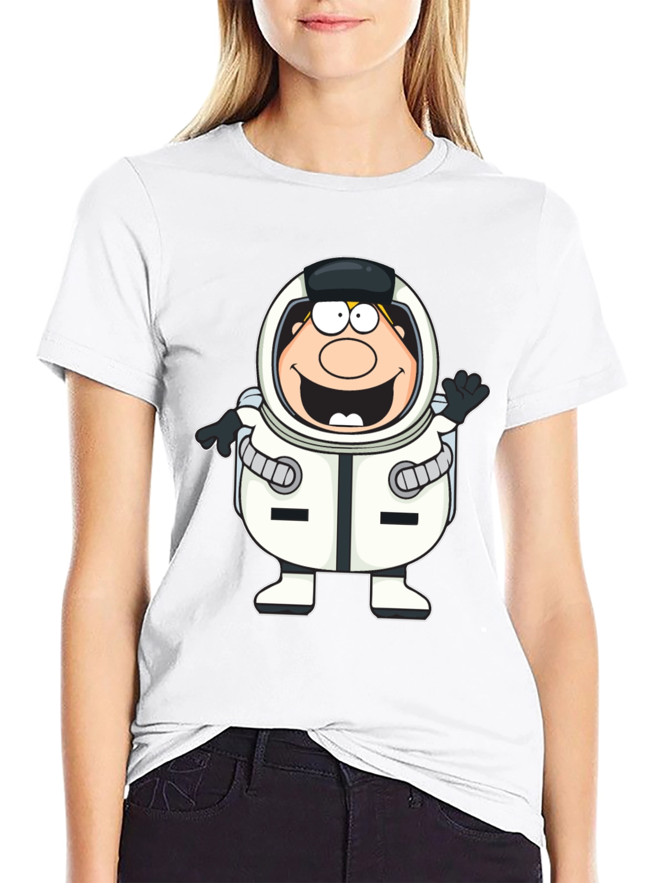 Black Cartoon Astronaut Black T-Shirt view 9