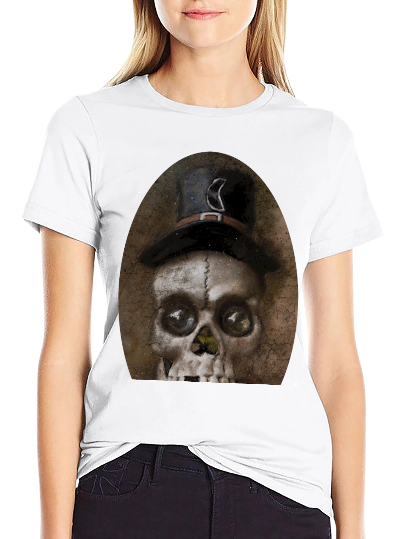 Black Skull with Top Hat Graphic Tee - Men's Black T-Shirt view 9