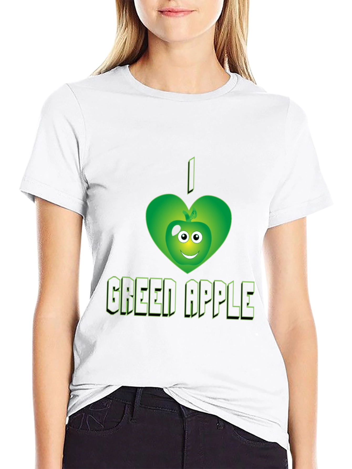 Black I Love Green Apple Graphic Tee - Trendy Casual Shirt view 9