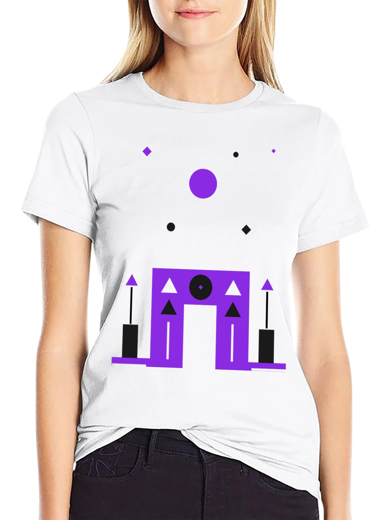 Black Geometric Purple Design Black T-Shirt view 9