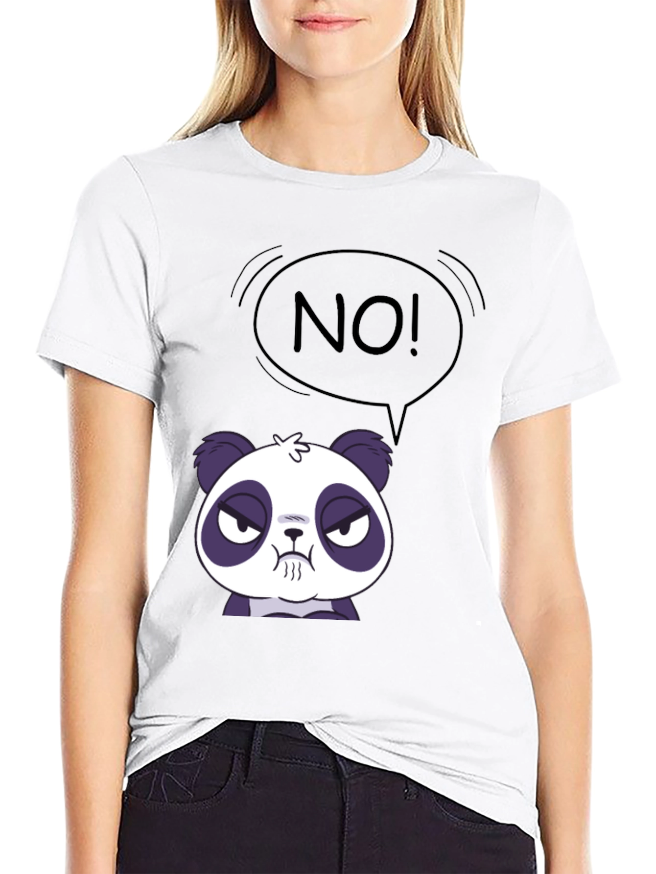 Black Funny Panda No T-Shirt - Black Crew Neck view 9