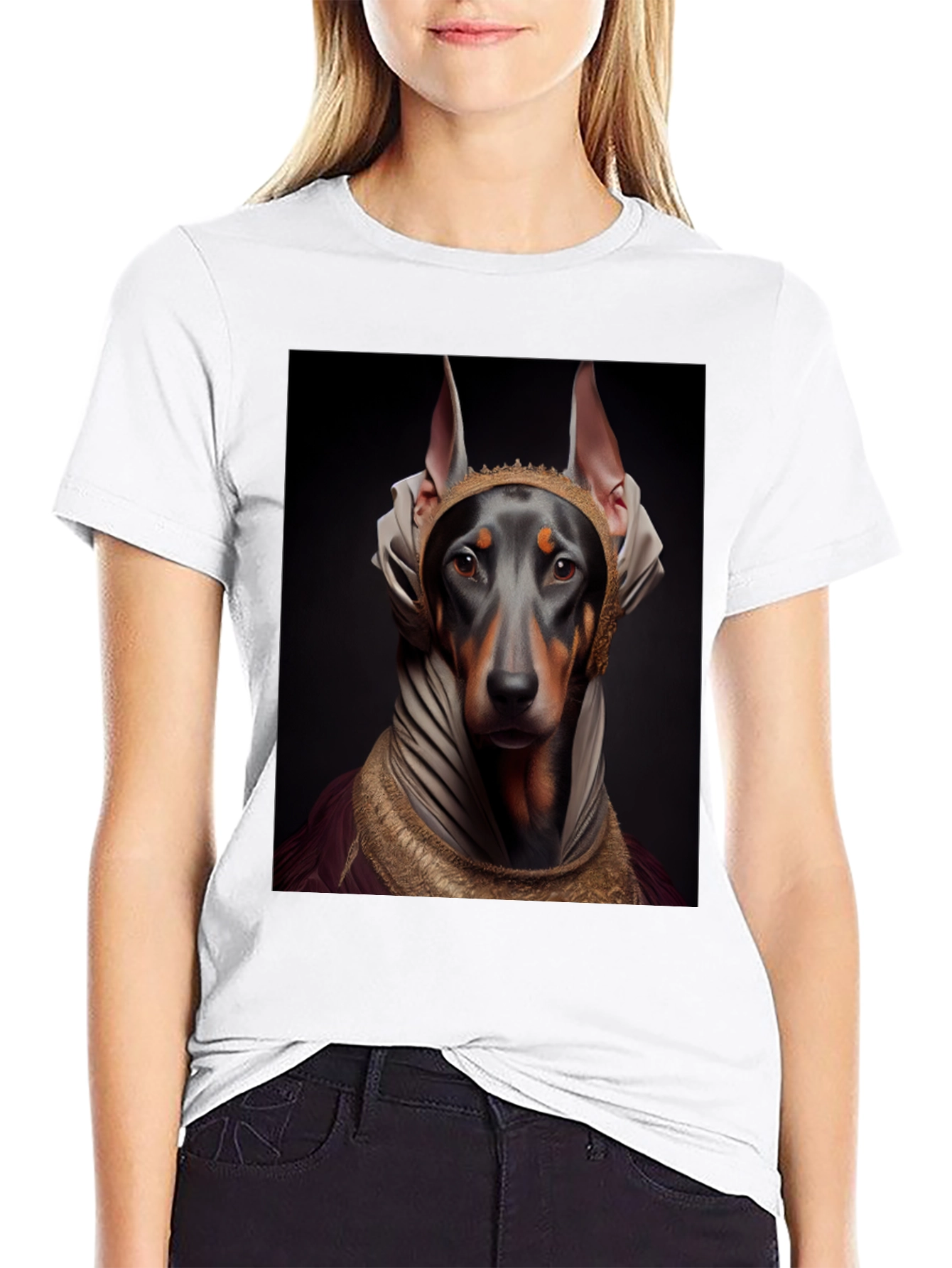 Black Doberman Dog Pharaoh Graphic Tee view 9