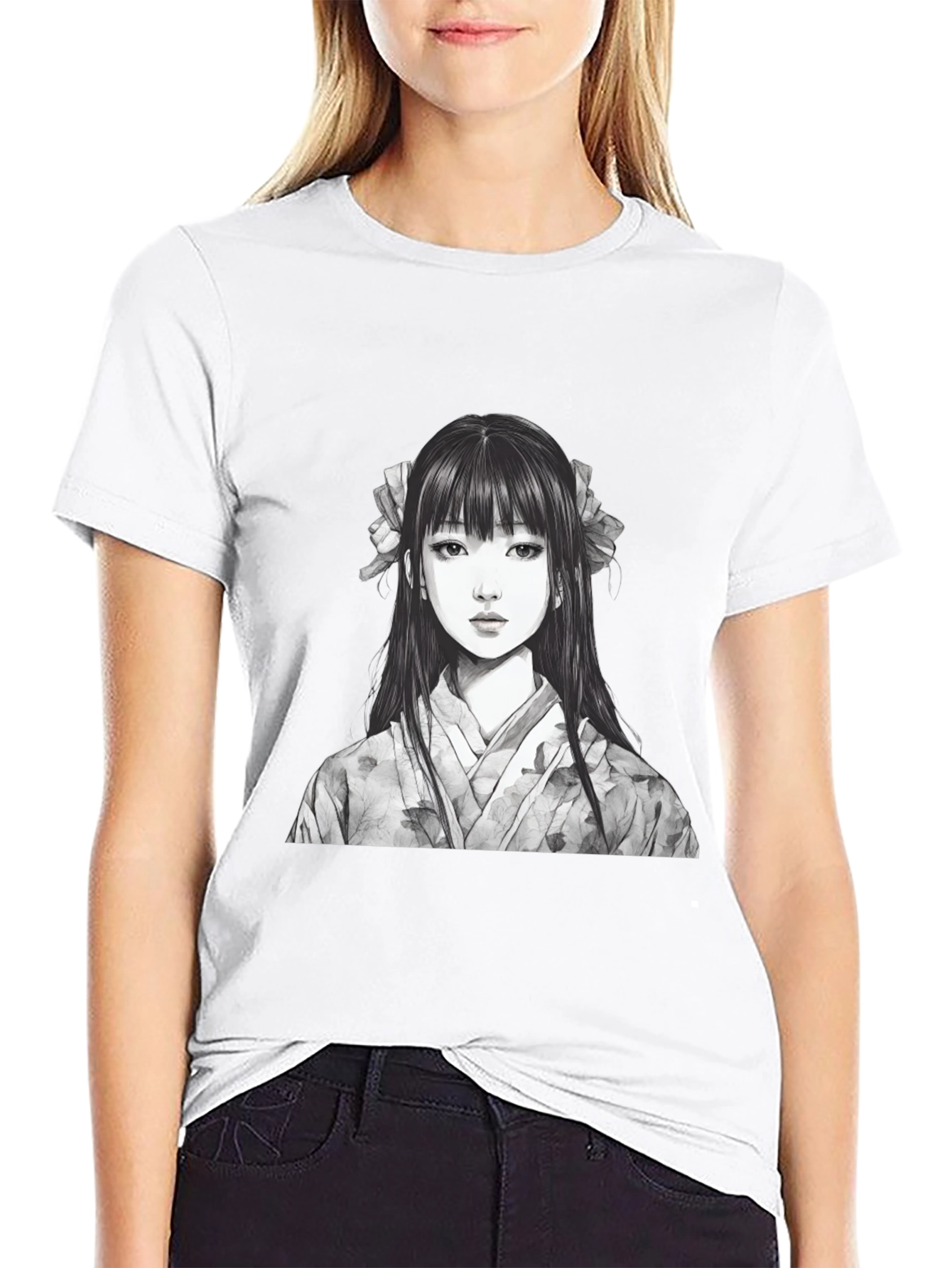 Black Anime Girl Graphic Black T-Shirt view 9
