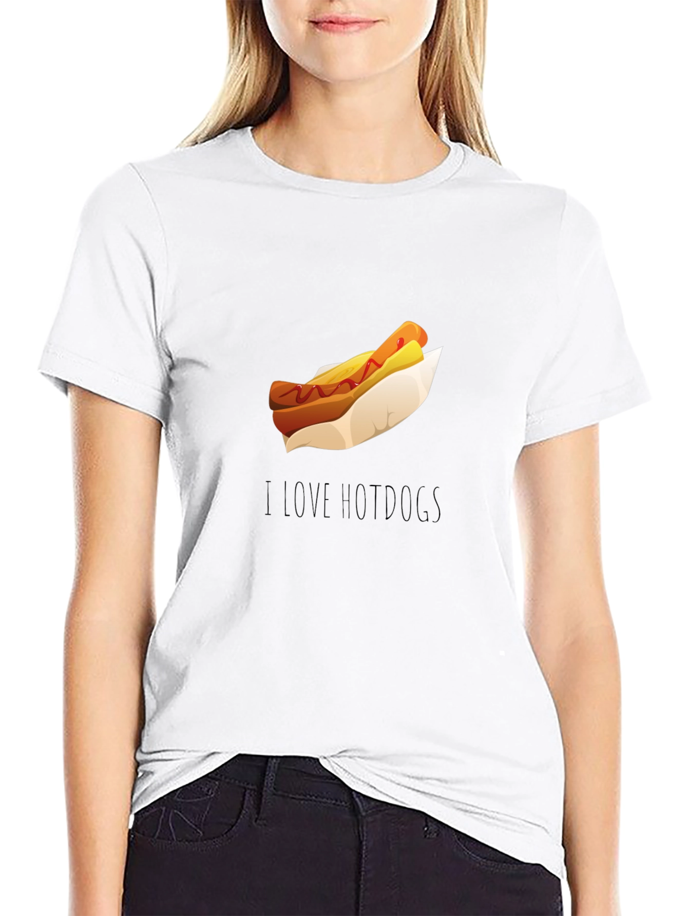 Black I Love Hot Dogs T-Shirt - Casual Black Tee view 9