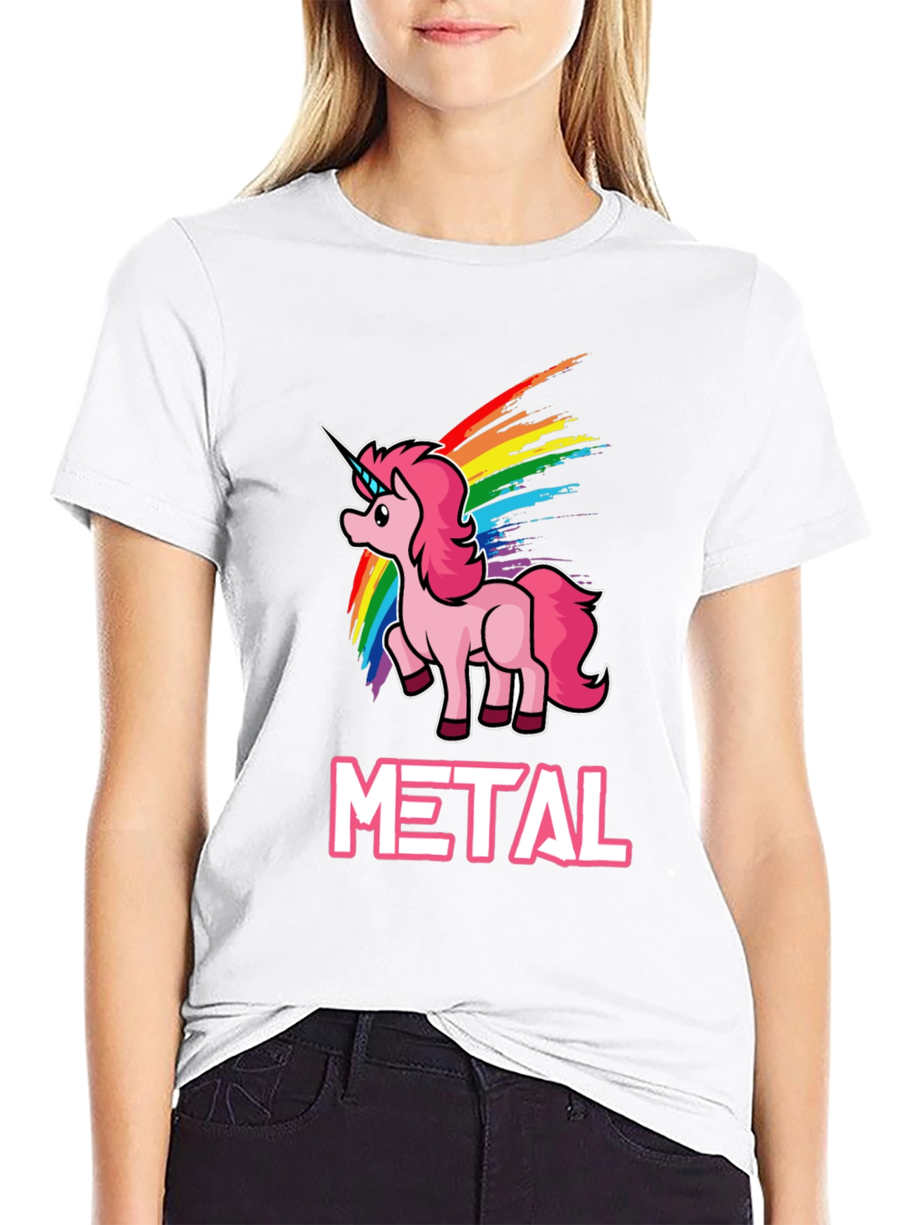 Black Unicorn Metal Rainbow T-Shirt - Heavy Metal Style view 9