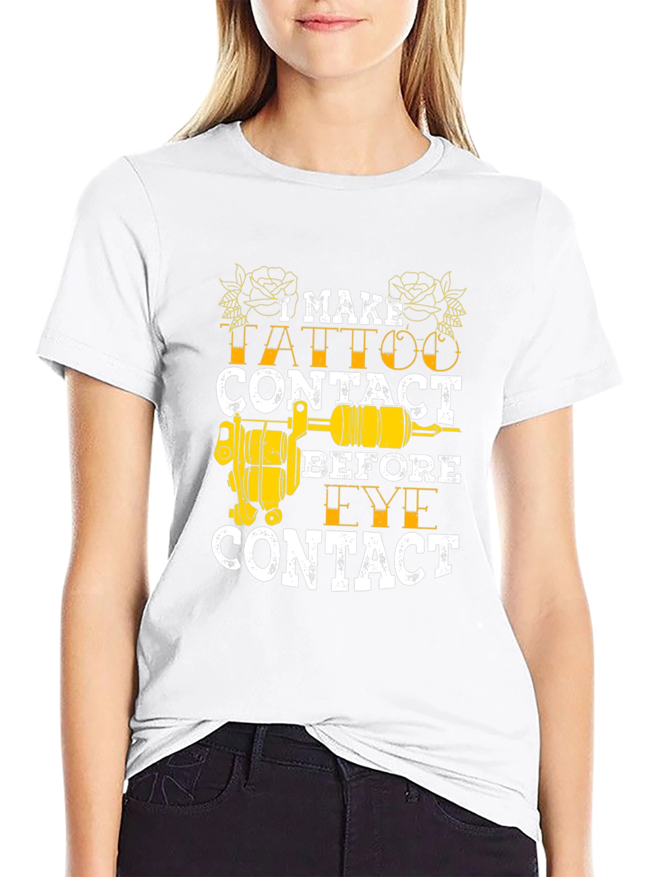Black Tattoo Contact Black T-Shirt - Artist Humor view 9