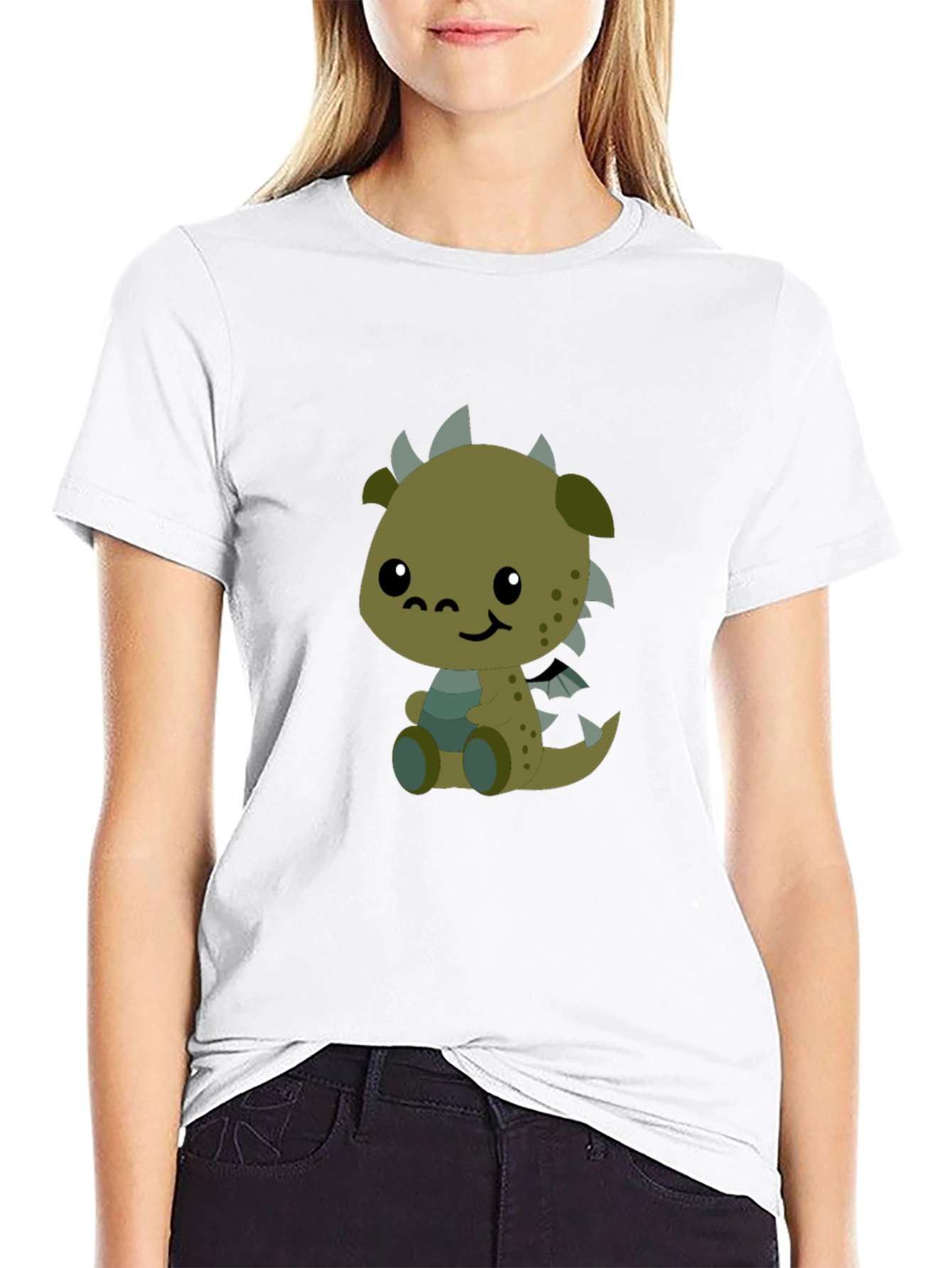 Black Cute Cartoon Dragon Graphic Black T-Shirt view 9