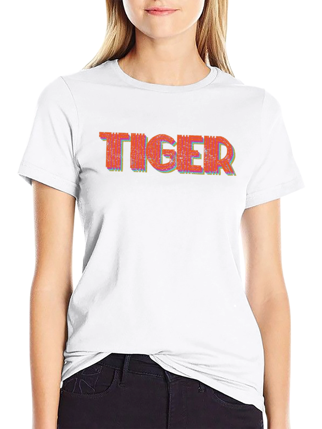 Black Tiger Graphic Print Black Crew Neck T-Shirt view 9