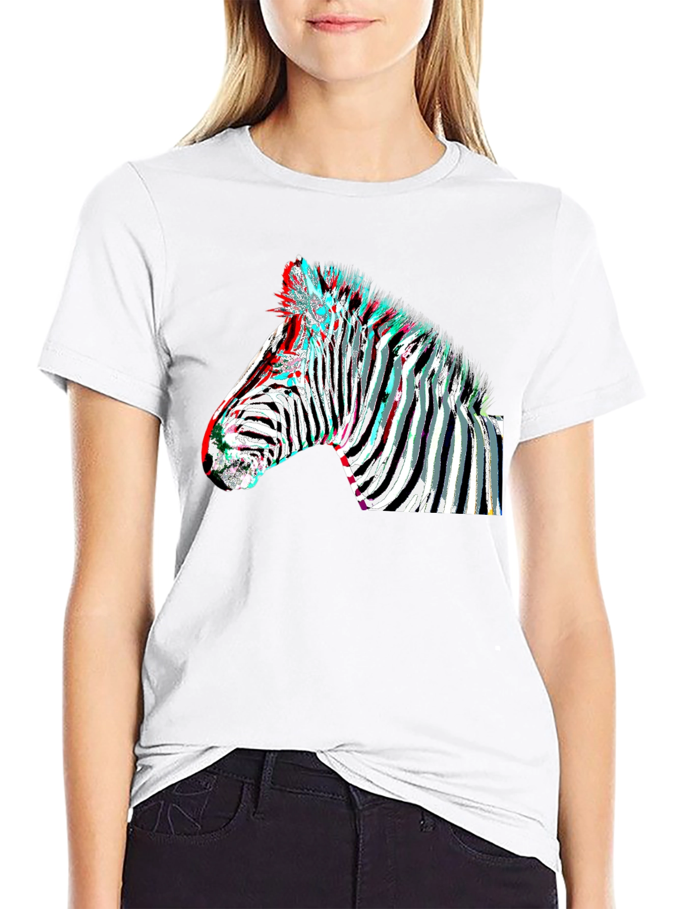 Black Zebra Glitch Graphic Tee - Modern Animal Print view 9
