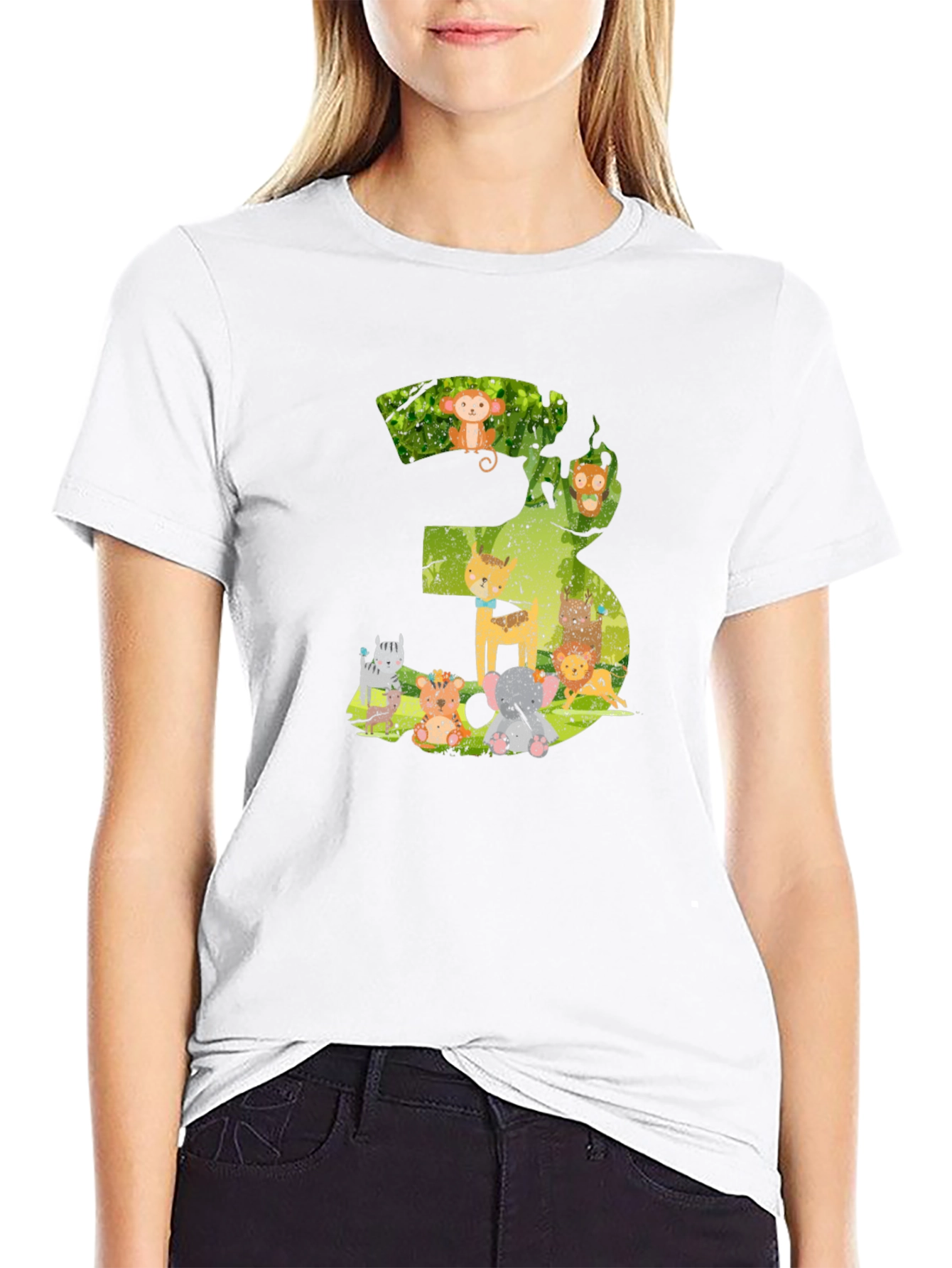 Black Kids Birthday Number 3 Animal T-Shirt view 9