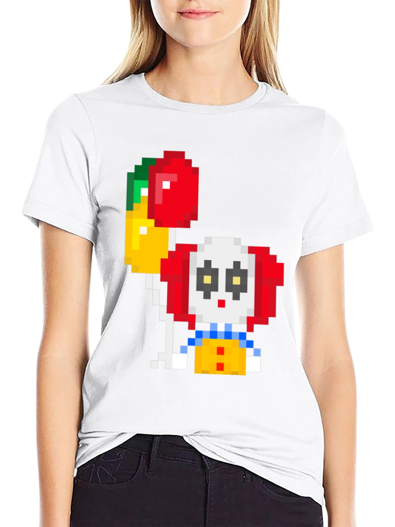 Black Pixel Art Clown T-Shirt: Retro Gaming Style view 9