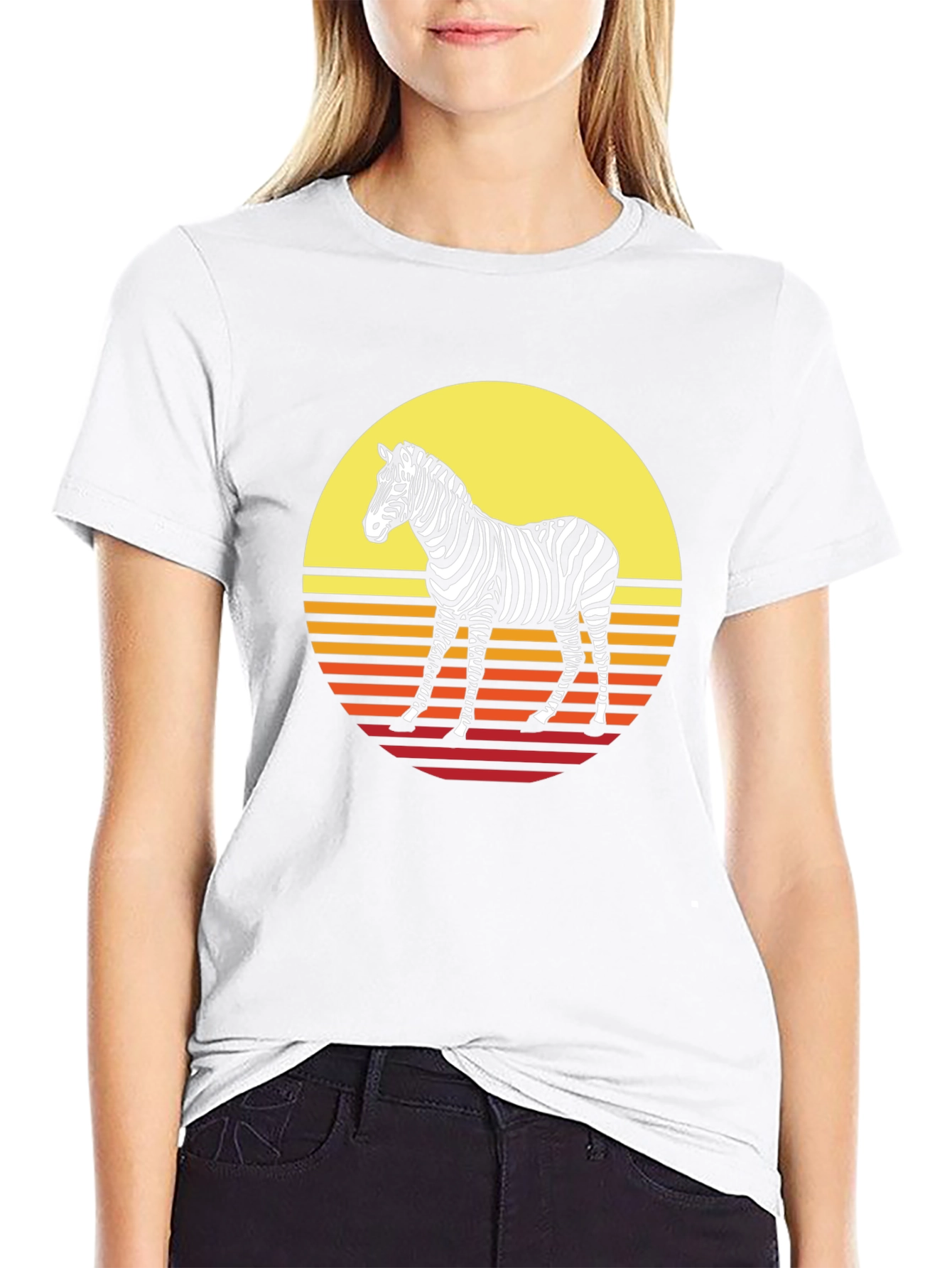 Black Retro Zebra Graphic Tee - Sunset Style view 9
