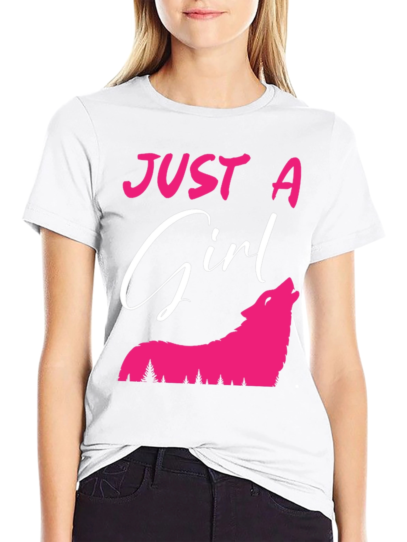 Black Just A Girl Who Loves Wolves T-Shirt view 9