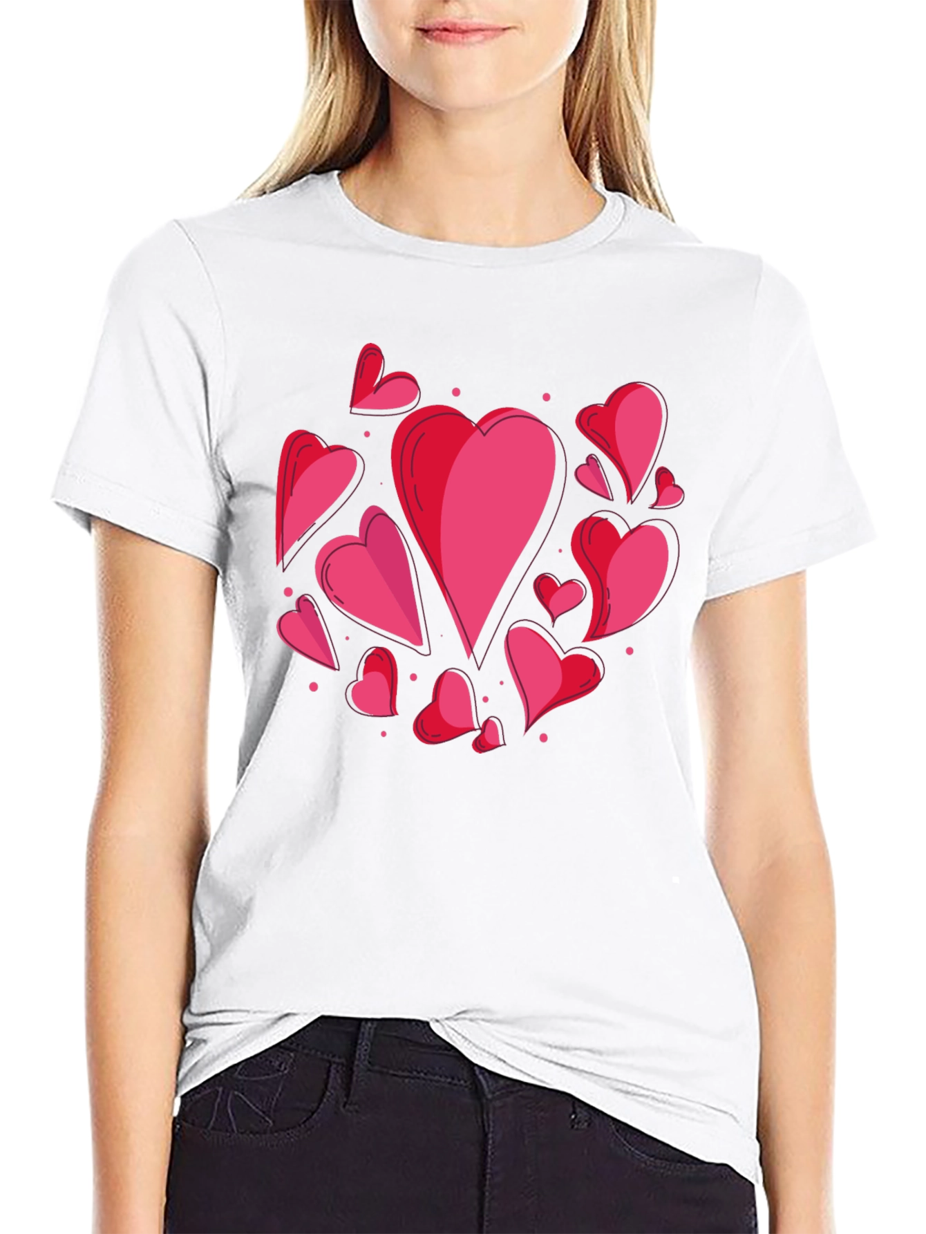 Black Heart Print Crew Neck T-Shirt - Casual Style view 9