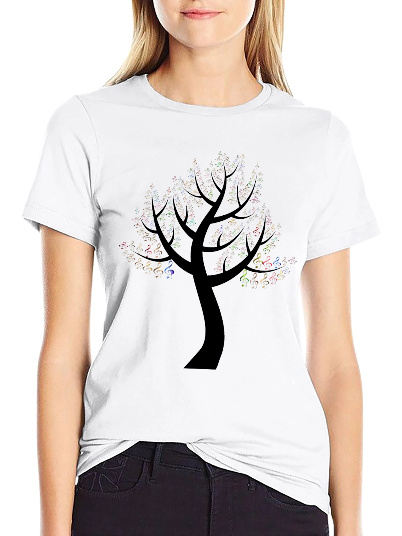 Black Music Note Tree Black T-Shirt view 9