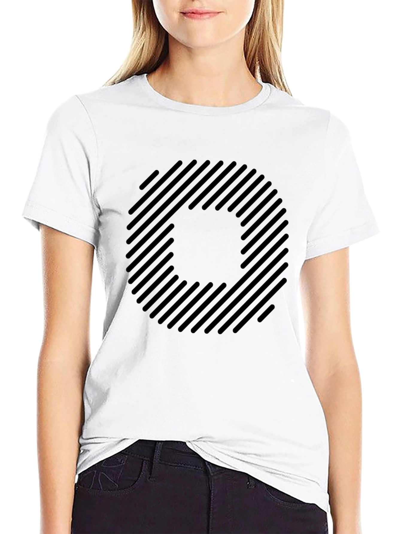 Black Striped Circle Graphic Black T-Shirt view 9