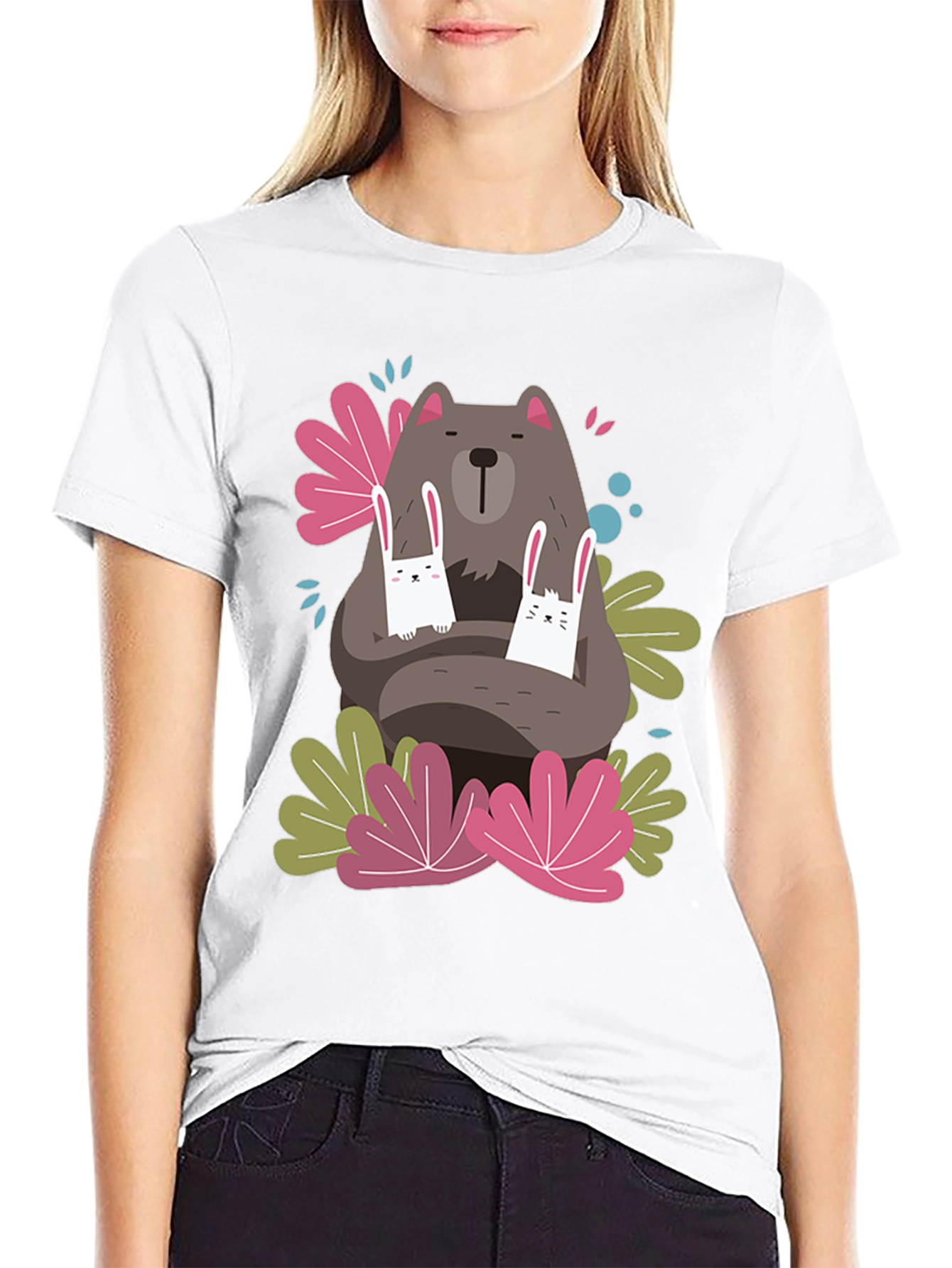 Black Bear and Bunny Graphic T-Shirt view 9