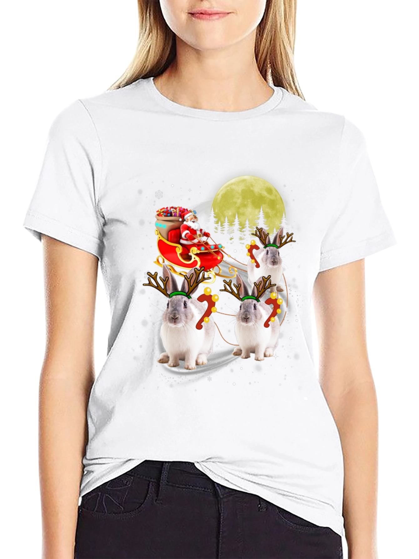 Black Christmas Bunny Reindeer T-Shirt view 9