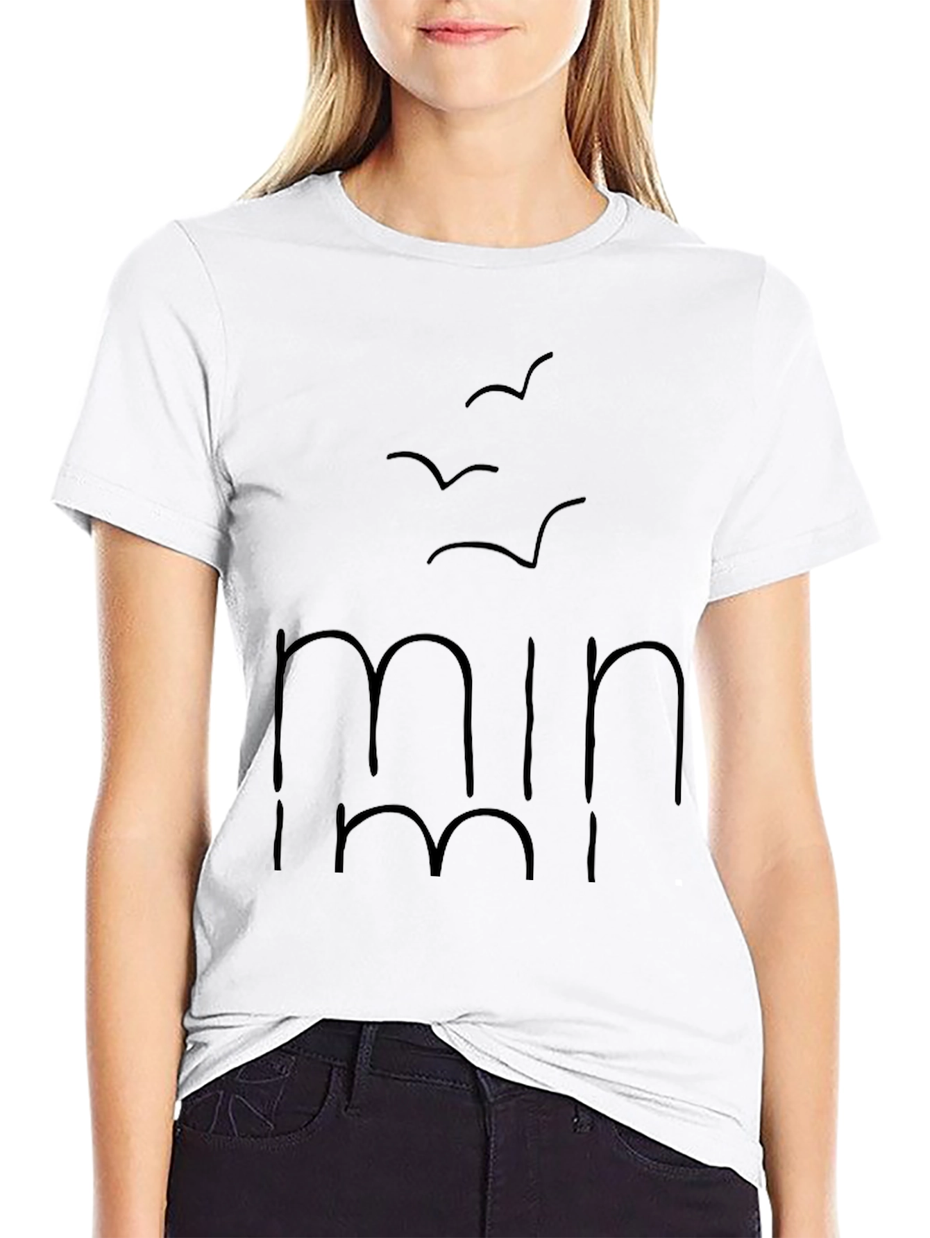 Black Minimalist Black T-Shirt with Bird Graphic Design view 9