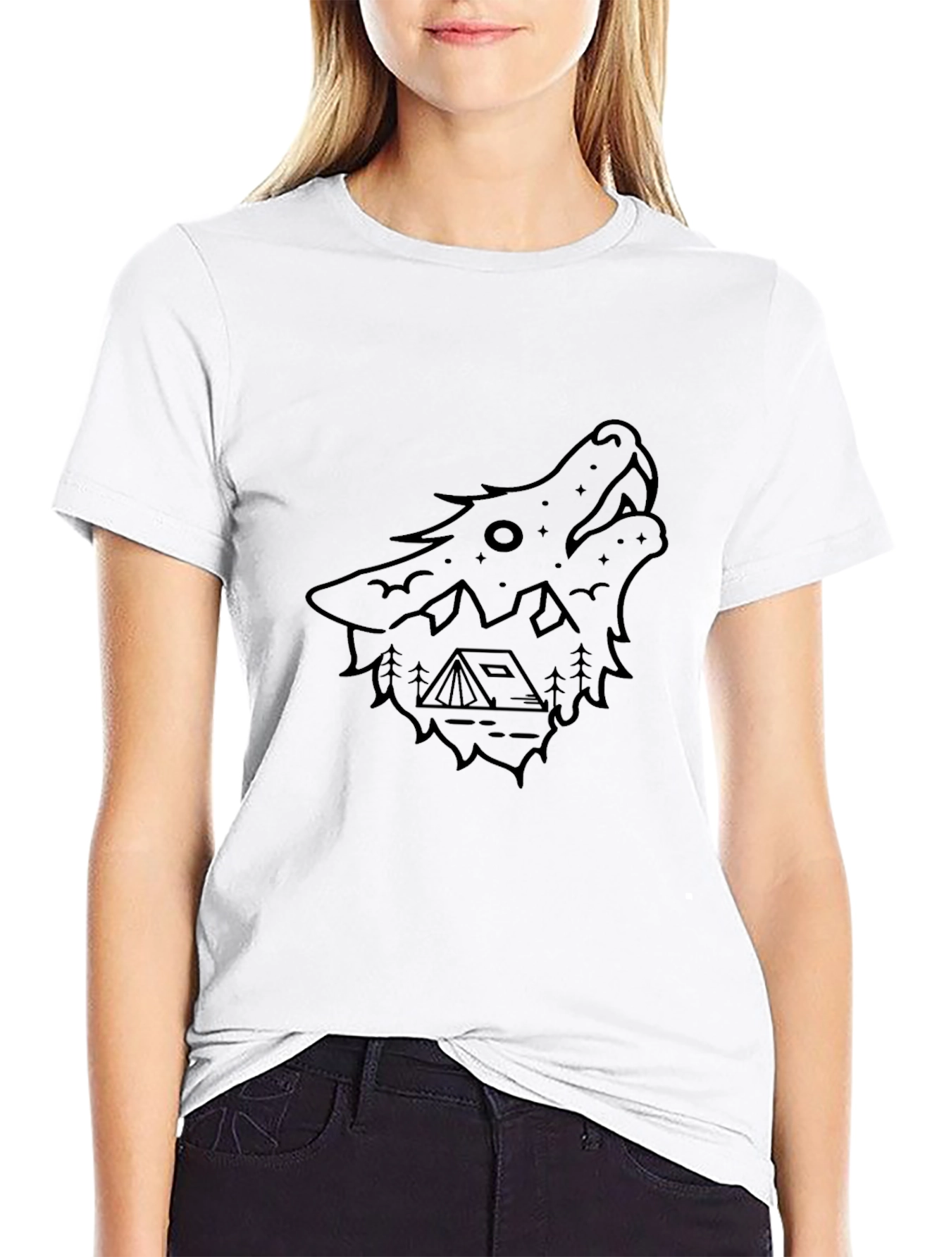 Black Black Wolf Graphic Tee - Camping Theme view 9