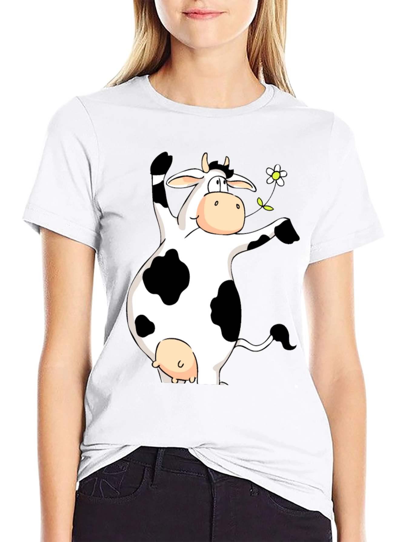 Black Funny Cow Graphic Print Black T-Shirt view 9