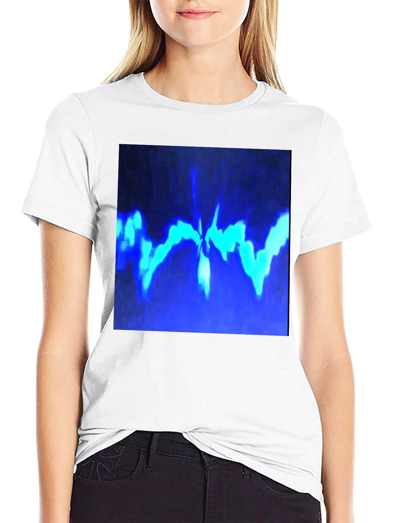 Black Abstract Blue Graphic Print Black T-Shirt view 9