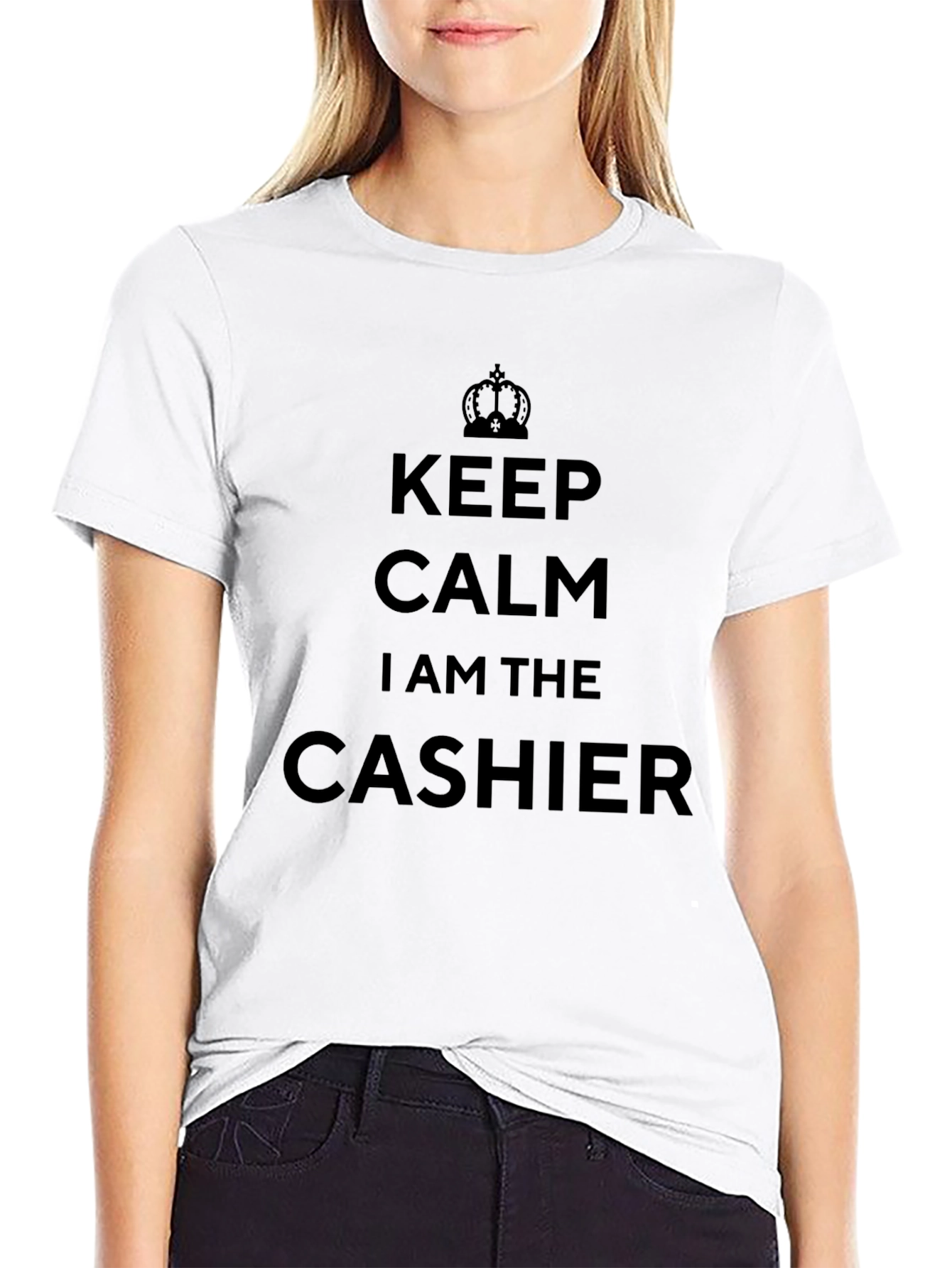 Black Keep Calm Cashier T-Shirt - Funny Job Tee view 9