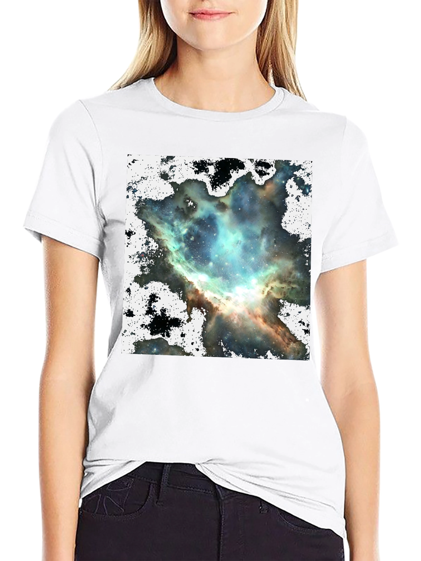 Black Nebula Print Black Crewneck T-Shirt view 9