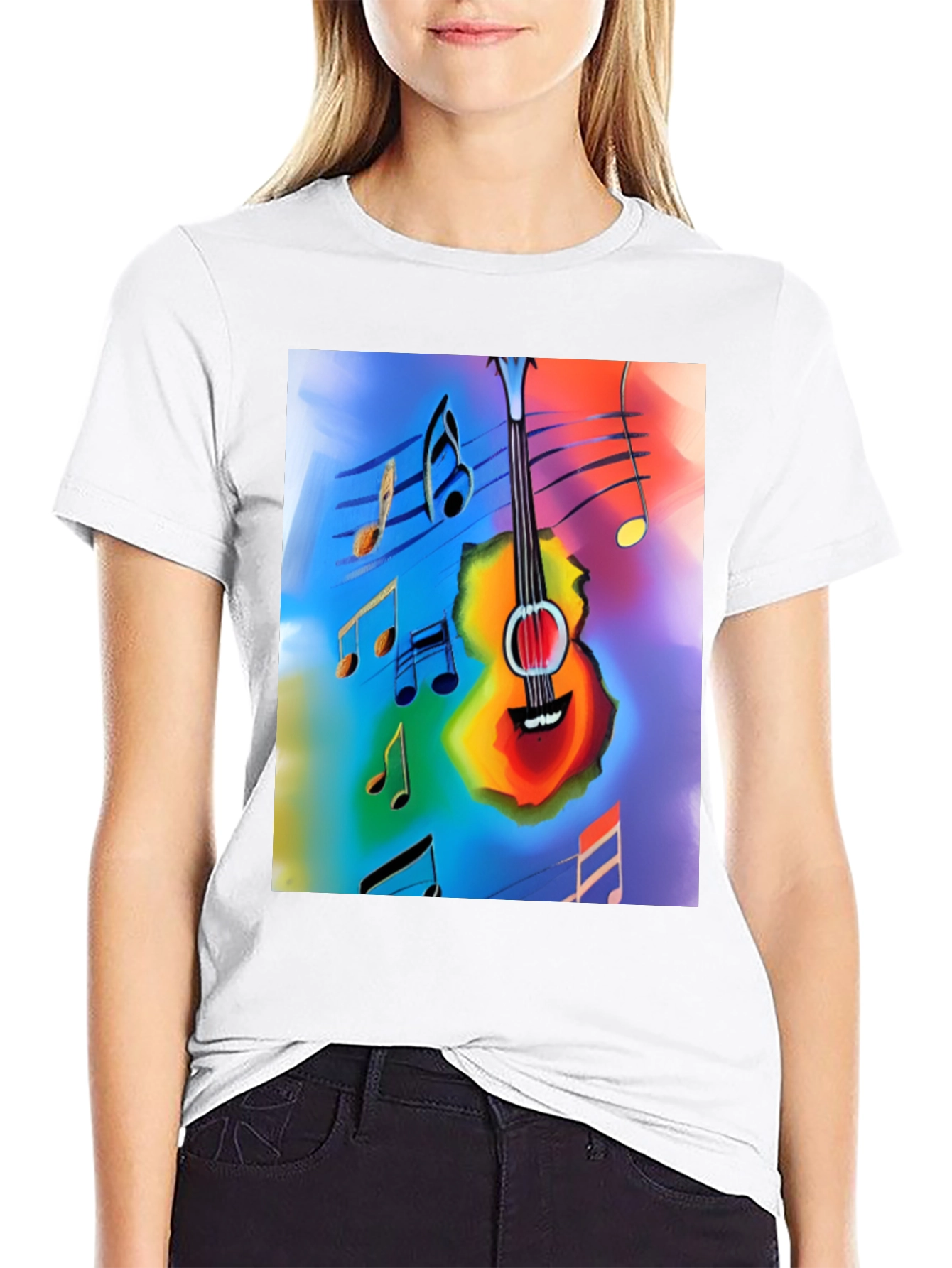 Black Musical Guitar Notes Graphic T-Shirt view 9