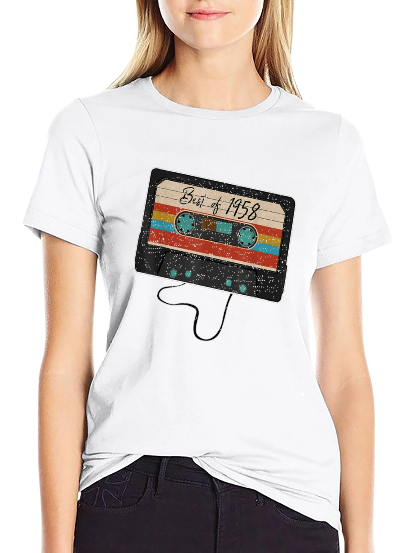 Black Retro Best of 1958 Cassette Tape Graphic T-Shirt view 9